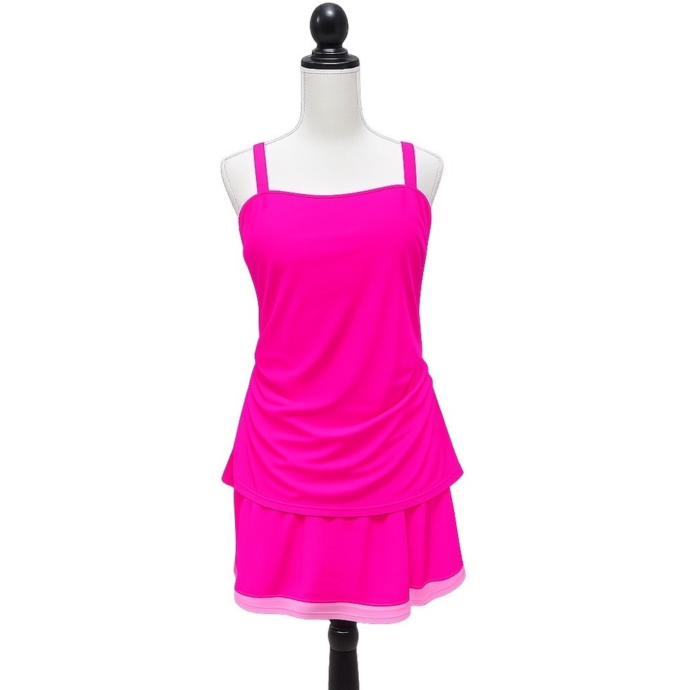 UPPADA 2 Piece Tankini Swimsuit Women XL Hot Pink Side Ruched Swim Wear Bathing